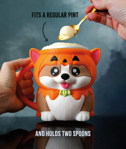Corgi Ice Cream Pint Holder with Spoon Slots