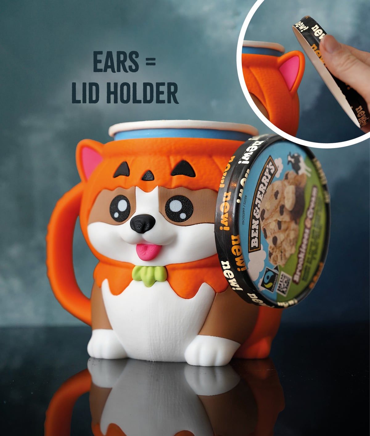 Corgi Ice Cream Pint Holder with Spoon Slots