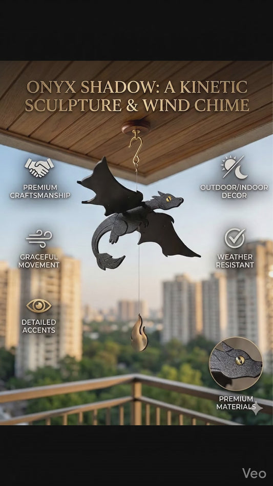 Onyx Shadow Dragon : A Kinetic Sculpture &  Wind Chime – Hanging Decor for Home & Kids Room