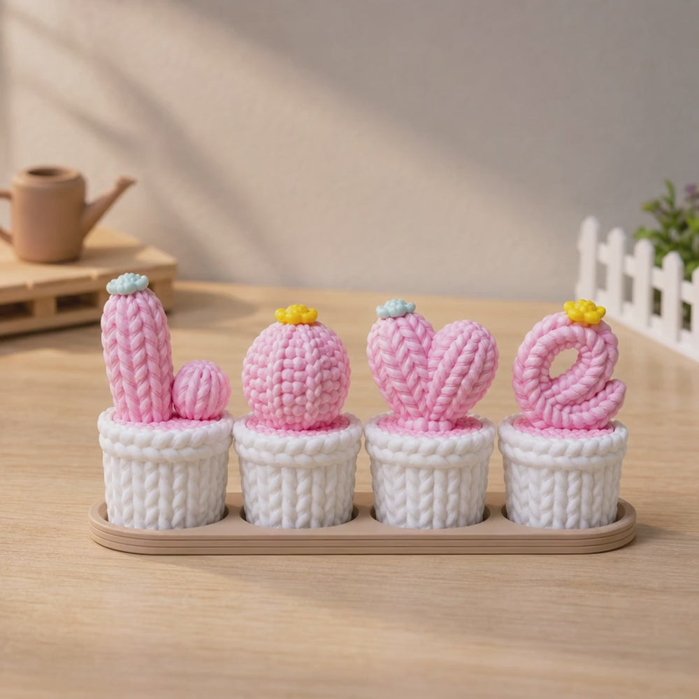 Love Knitted Cactus Décor Set (Threaded Design) – Valentine Gift Item