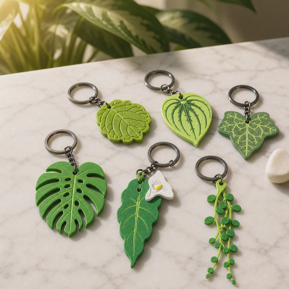 Leafy Keys - Houseplant Keychains For Car Key Ring and House Keys (Set Of 6)